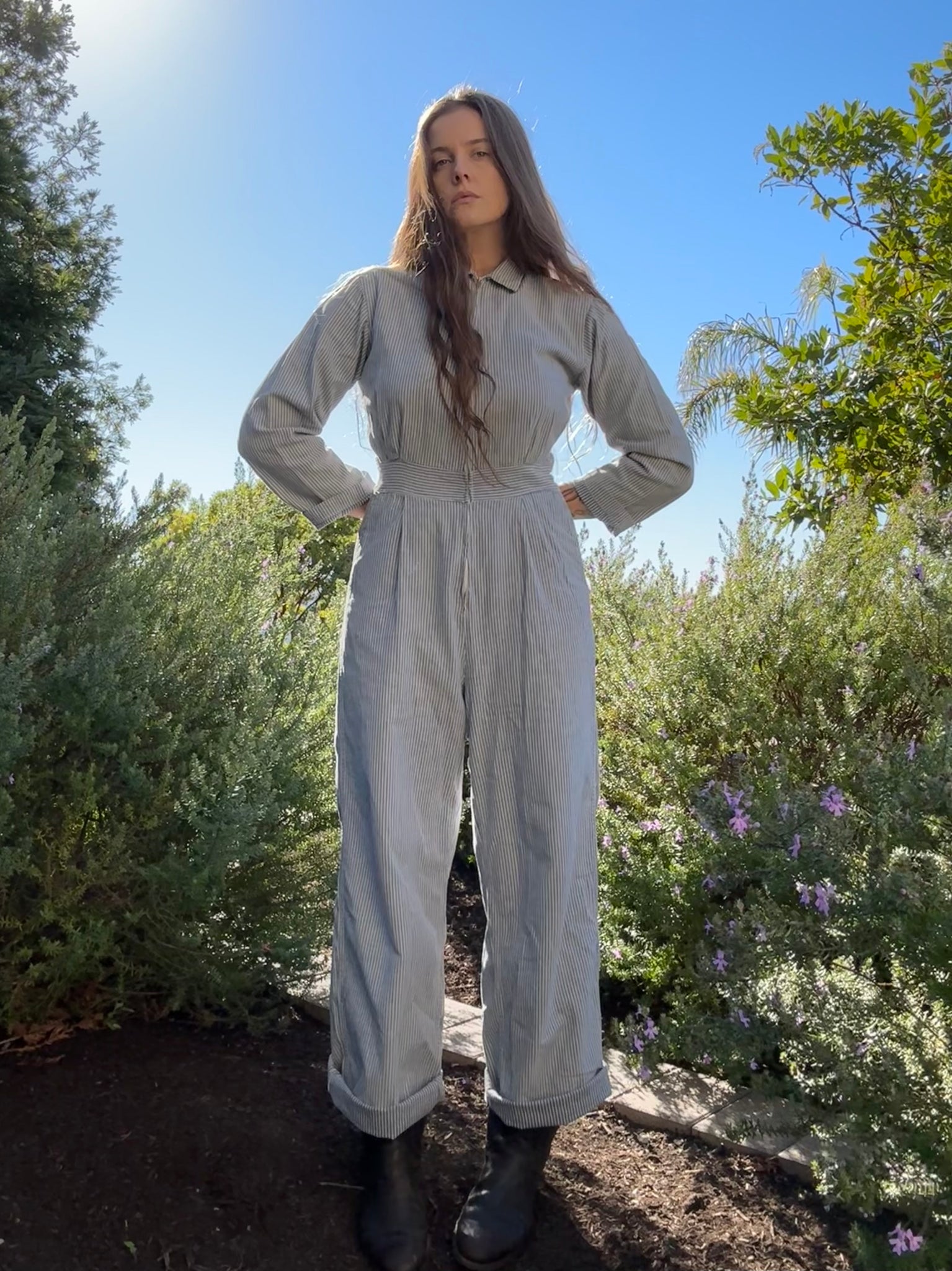 Rare 1940s Women's Railroad Stripe Factory Workwear Coveralls