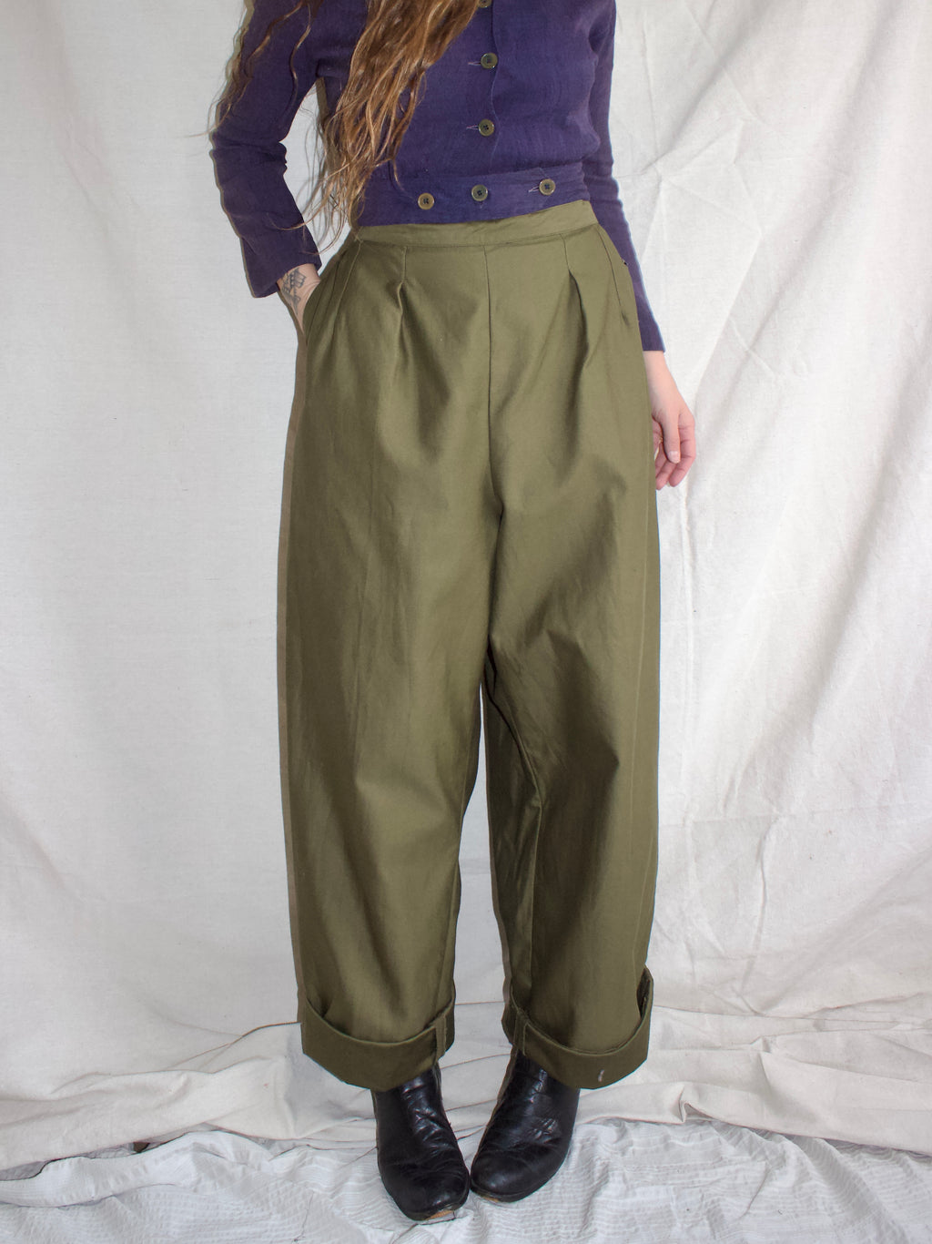 1940s Womens Army Crops (WAC) Military Cotton Sateen Side Button Pants