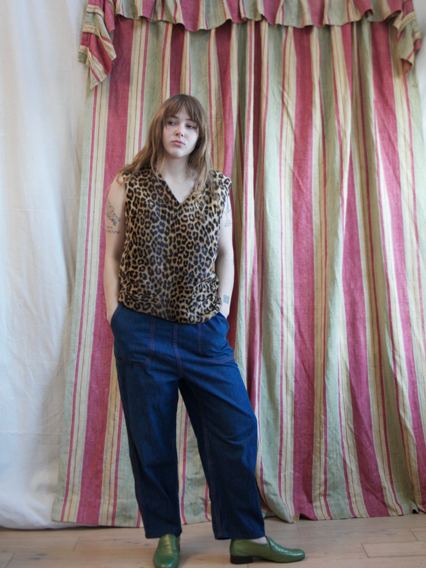 1950s Leopard Print Faux Fur Vest Blouse