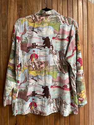 Rare 1950s Hunting Photoprint Cotton Lounge Shirt