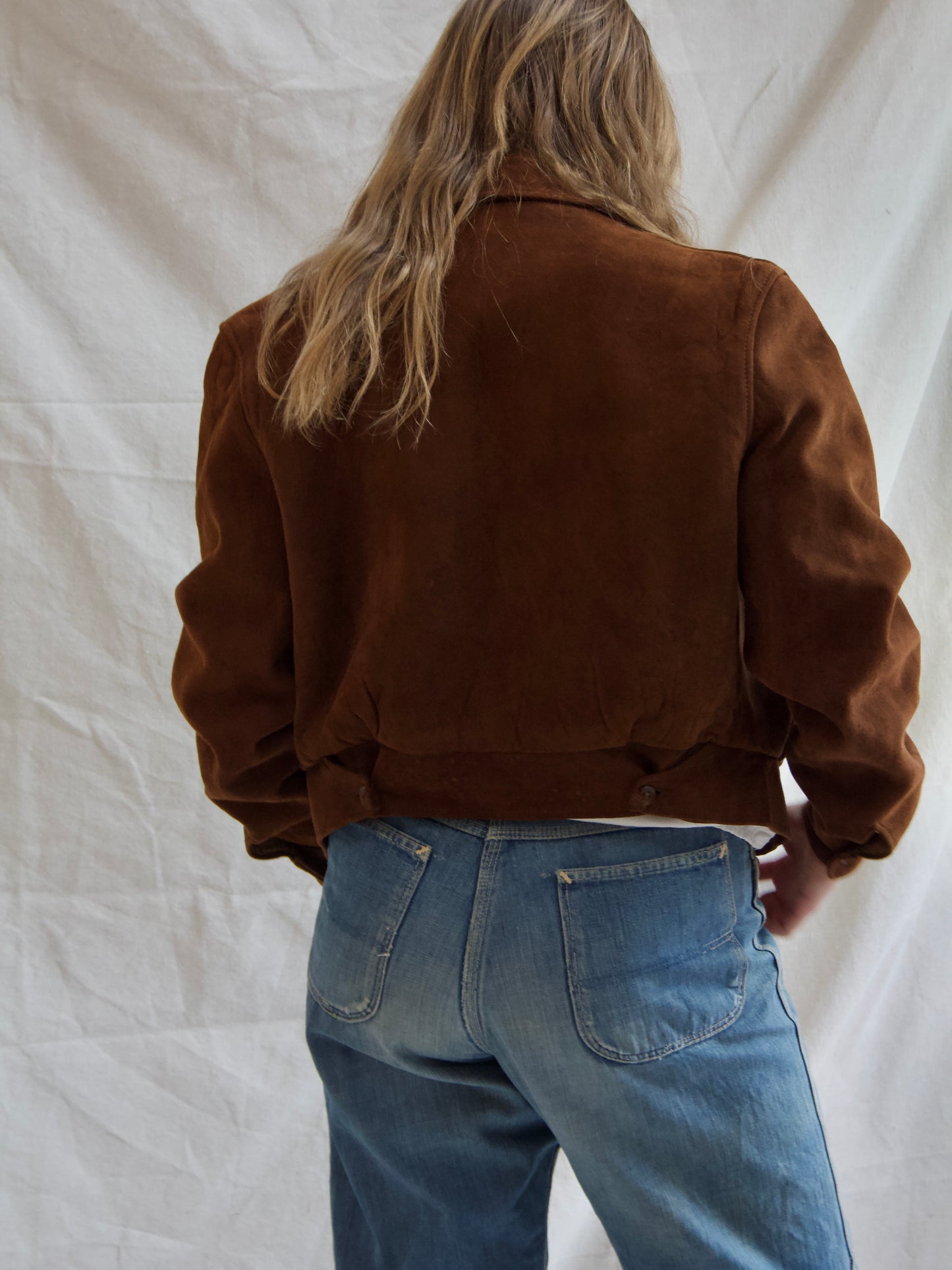 1940s Cropped Suede Flannel Lined Side Cinch Jacket