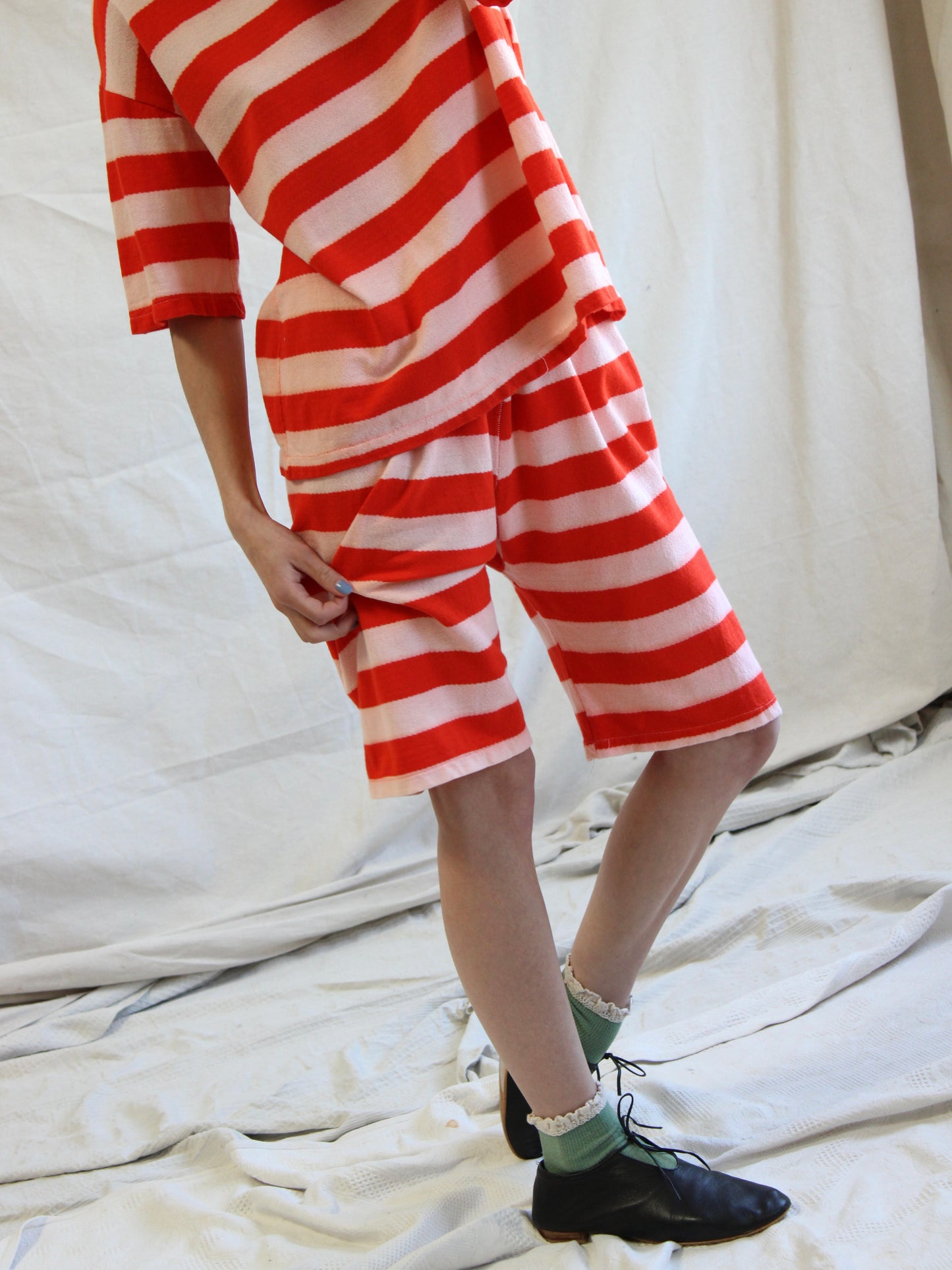 Antique 1930s Two Piece Striped Cotton Knit Bathing/ Play Suit