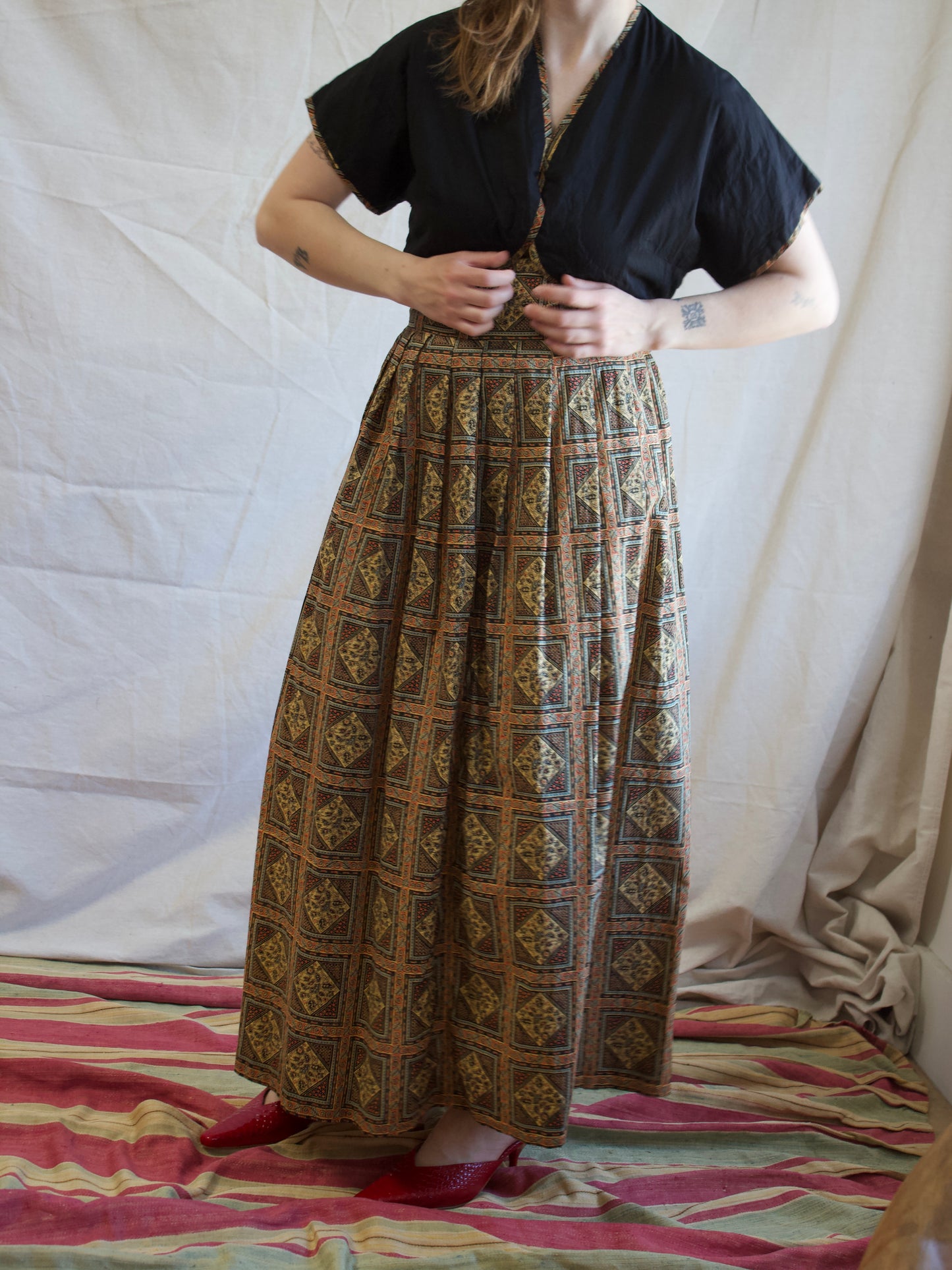 1950s Two Piece Paisley Printed Cotton Sundress + Bolero
