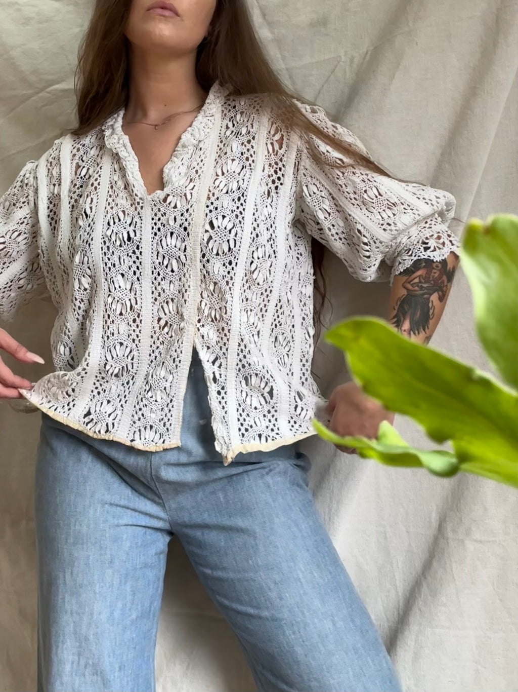 1890s-1900s Hand Done Crochet Bishop Sleeve Blouse