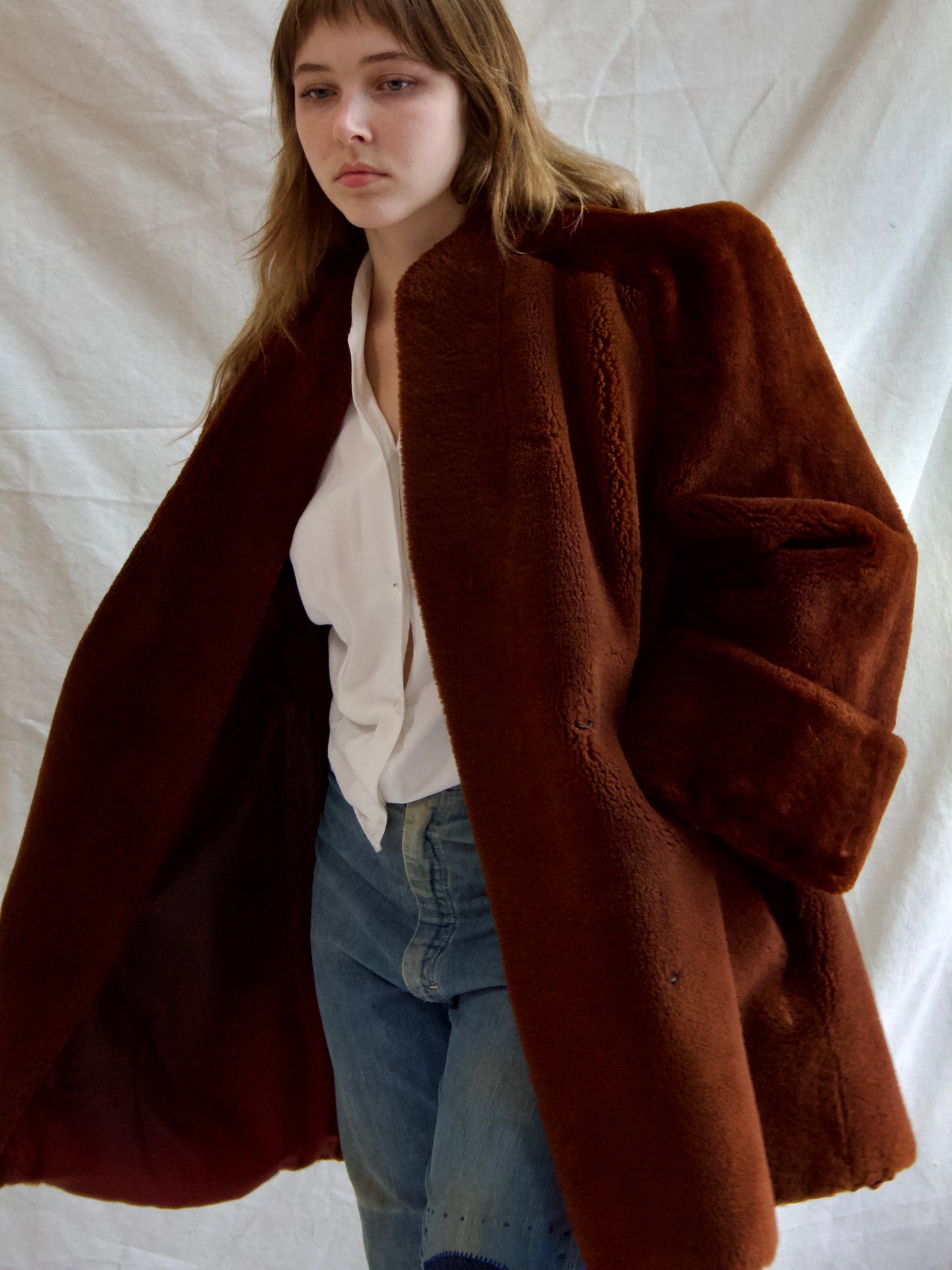 1940s Strong Shoulder Mouton Coat