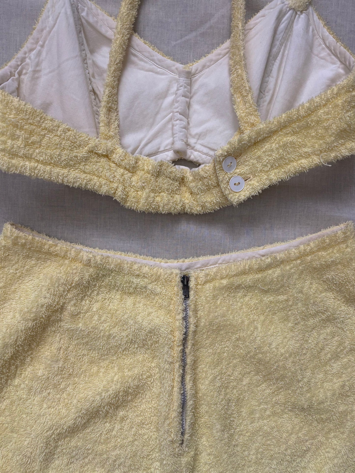 1950s Butter Yellow Terrycloth Two Piece Playsuit