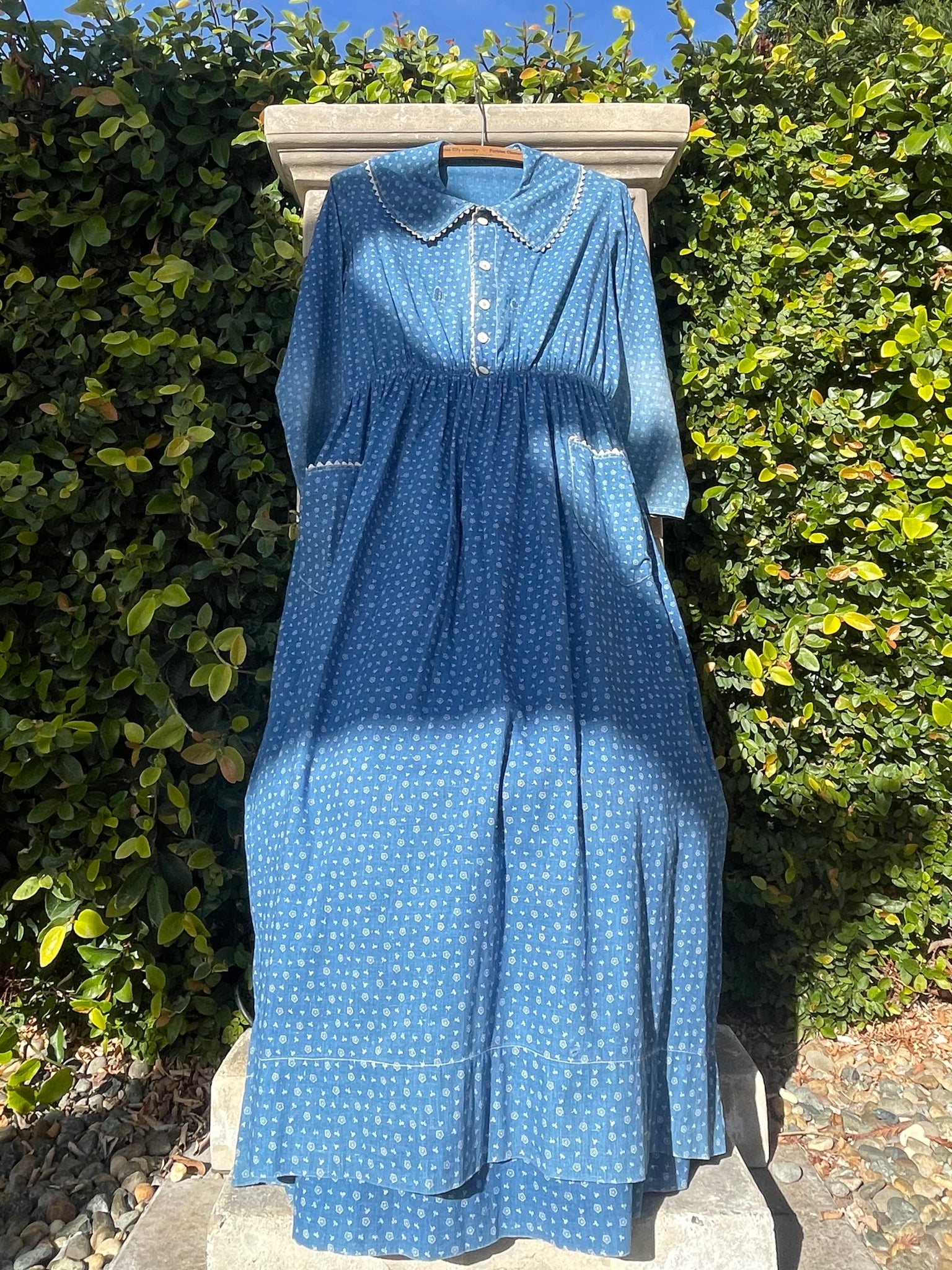 Edwardian Indigo Calico Sailor Collar Workwear Dress