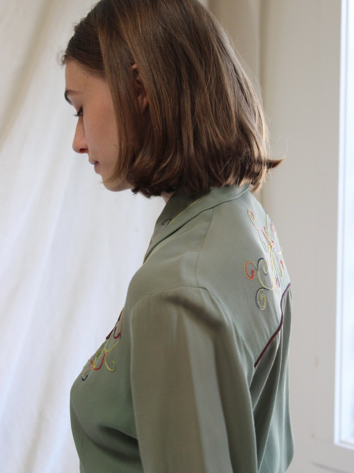 1940s Faded Green Gabardine Western Chain-stitched 2 PC Sportswear Set