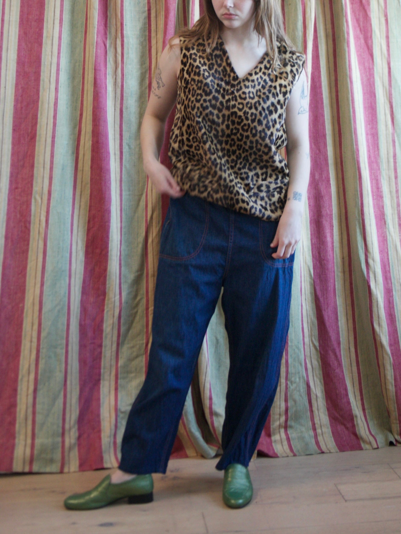 1950s Leopard Print Faux Fur Vest Blouse