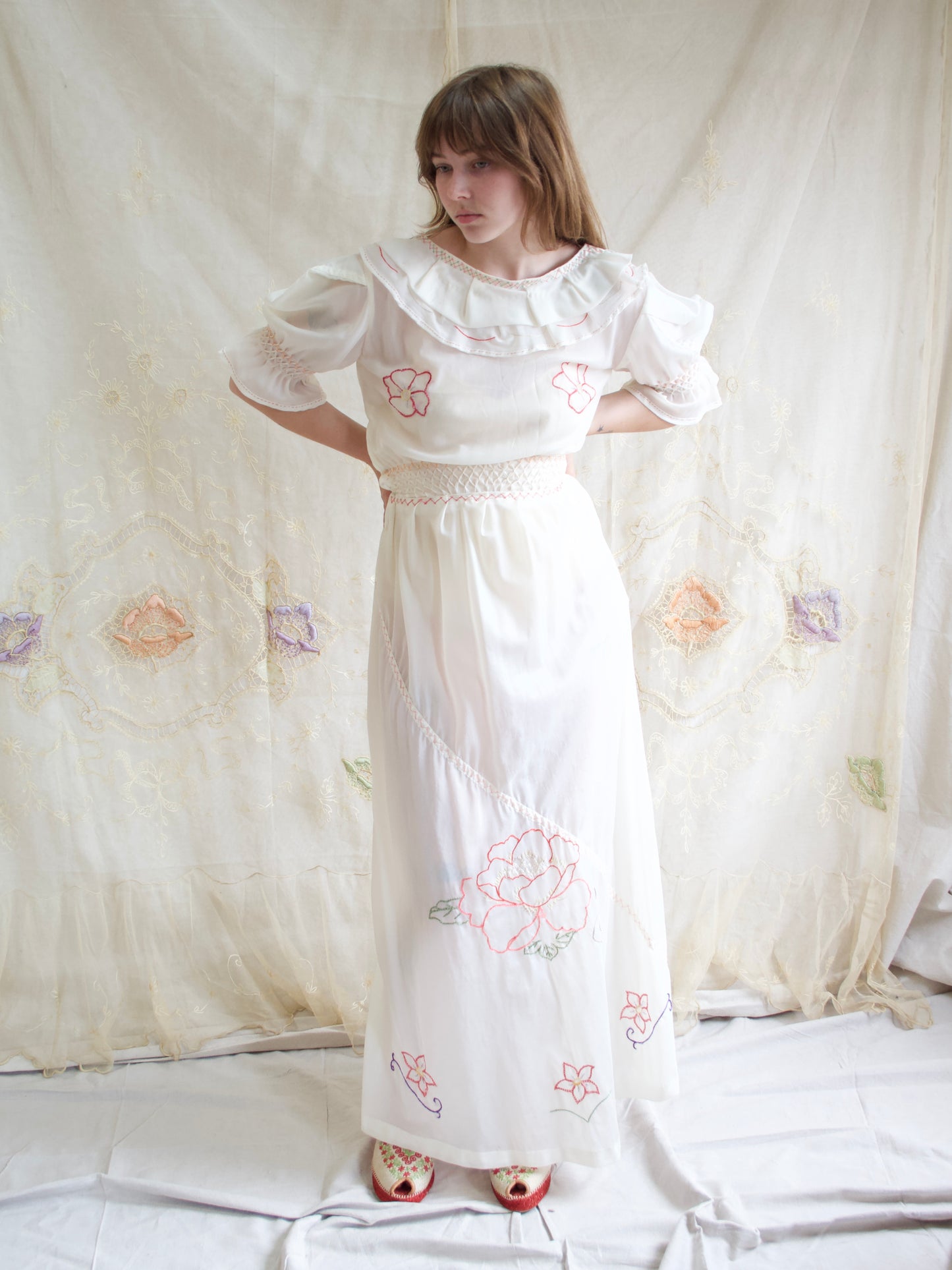WW2 Hand Embroidered Puff Sleeve Parachute Dress