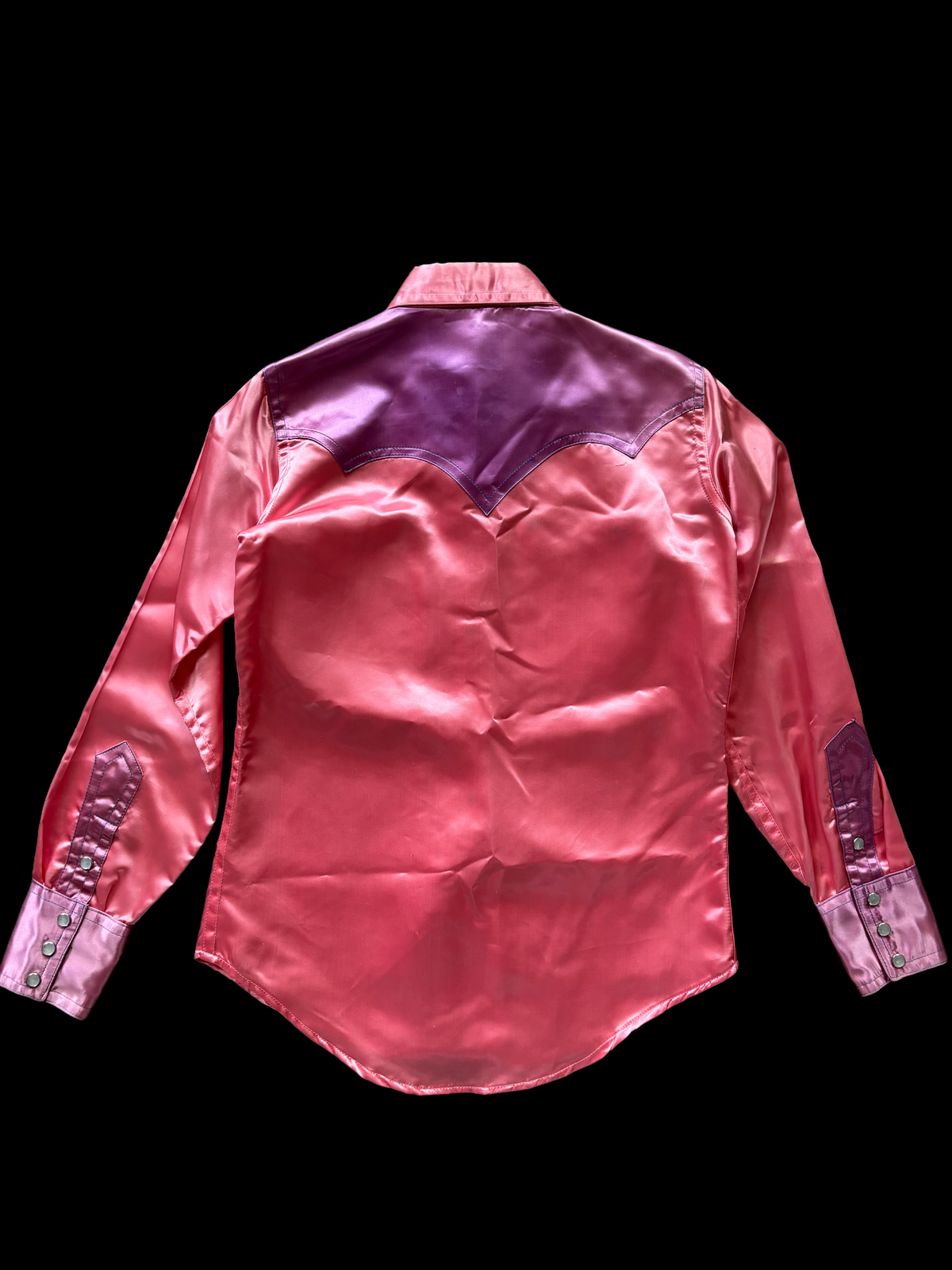 1960s Day-Glo Neon Barbie Pink Satin Pearl Snap Western Shirt