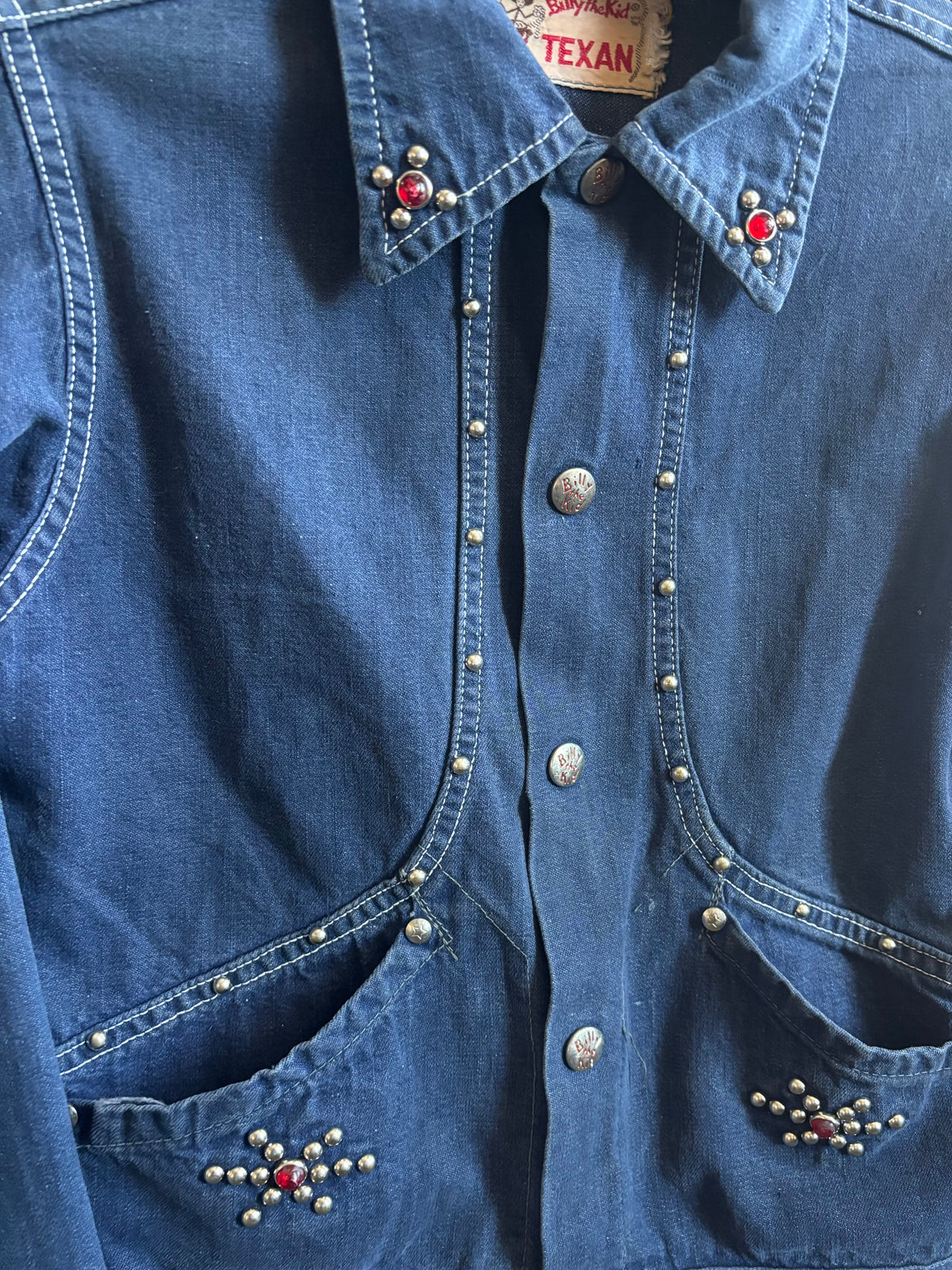 1950s Dark Wash Selvedge Studded/ Jeweled Western Denim Jacket