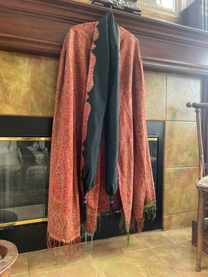 19th Century Paisley Wool Shawl Remade Tassle Cloak