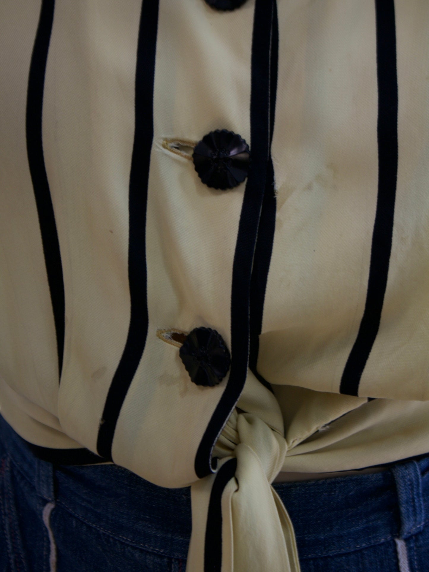 1940s Sriped Jersey Dolman Sleeve Tie Waist Blouse