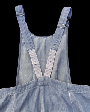 1940s Indigo Cotton Workwear Bib Front Side Button Overalls