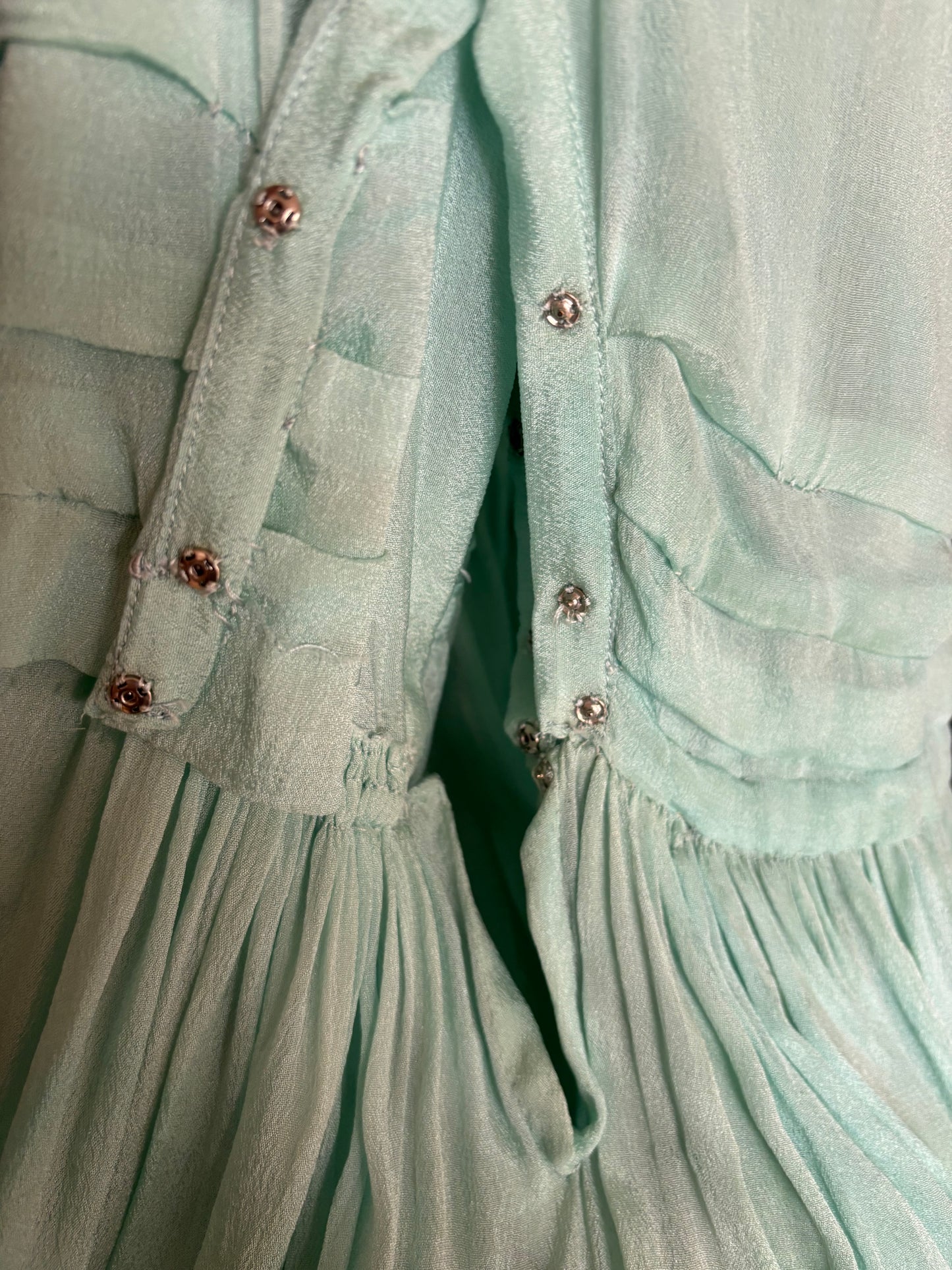 1920s Insertion Lace Mint Chiffon Day Dress