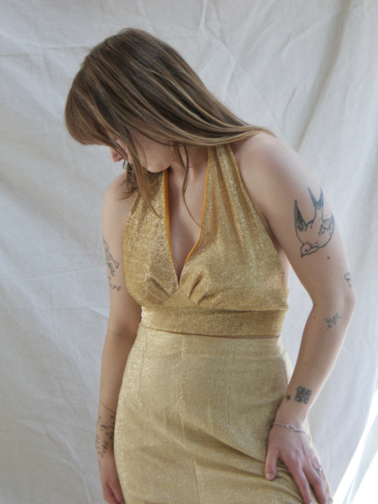 1970s Disco Shimmery Gold Lurex Halter Top