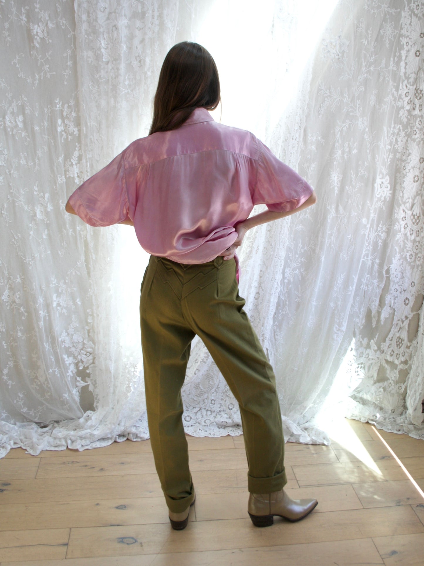 Rare 1950s 'Day-Glo' Neon Lilac Rayon Satin Shirt