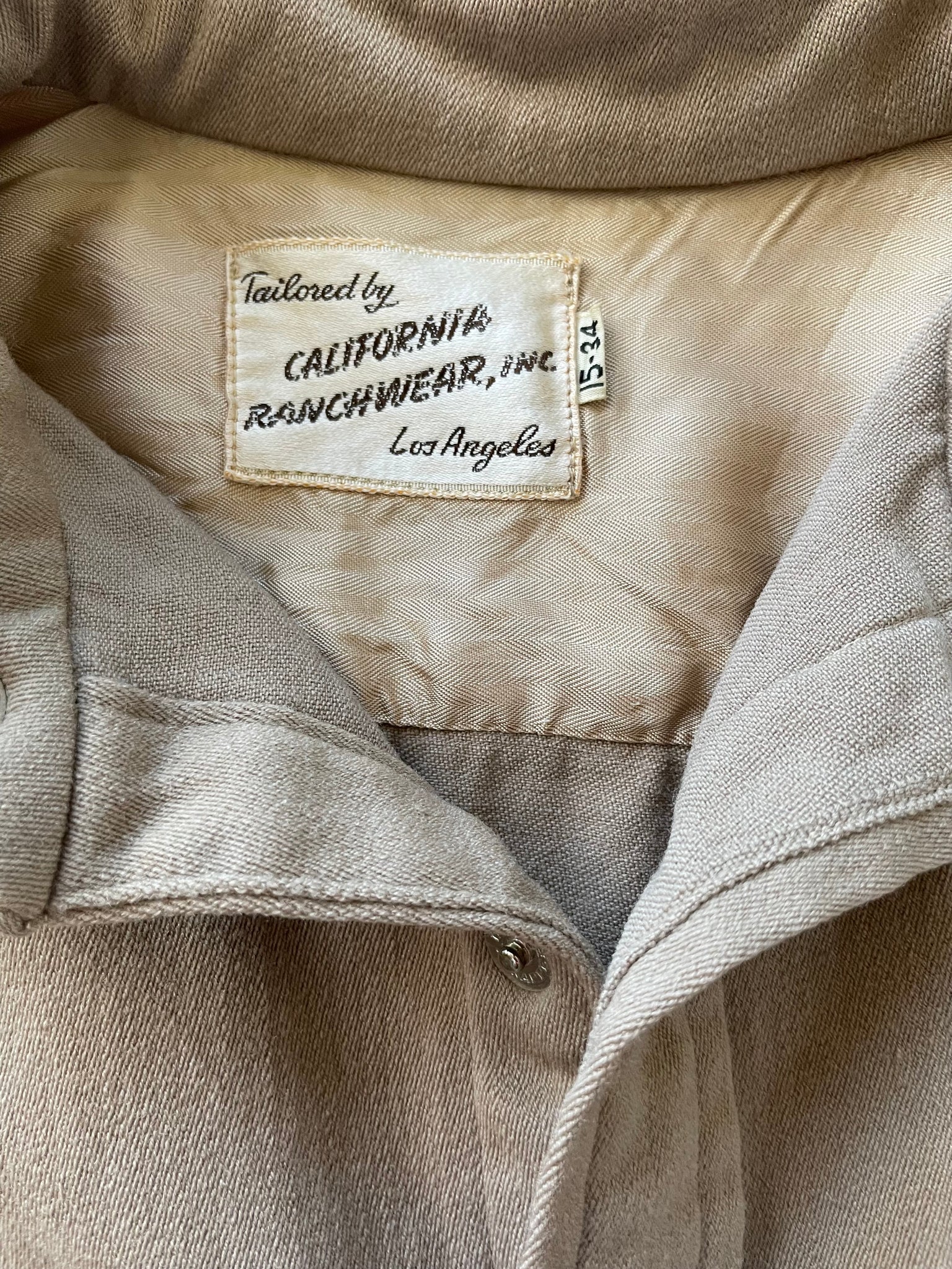 1940s/1950s California Ranchwerar Wool Gabardine Western Pearl Snap