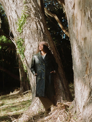 1930s/1940s Ladies Emerald Green Leather Motoring Trench Coat