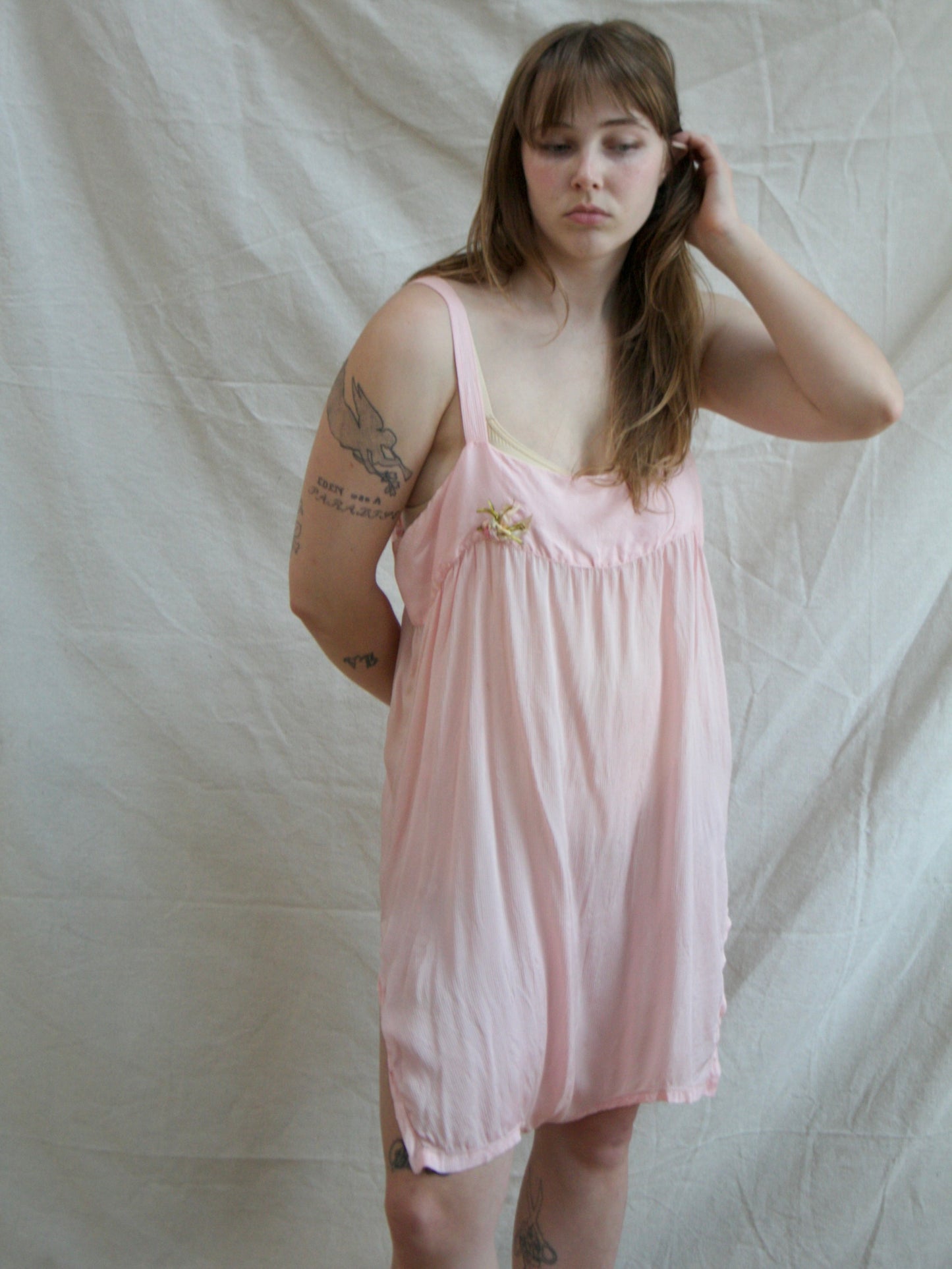 Antique 1920s Silk Ribbonwork Step-in Teddy