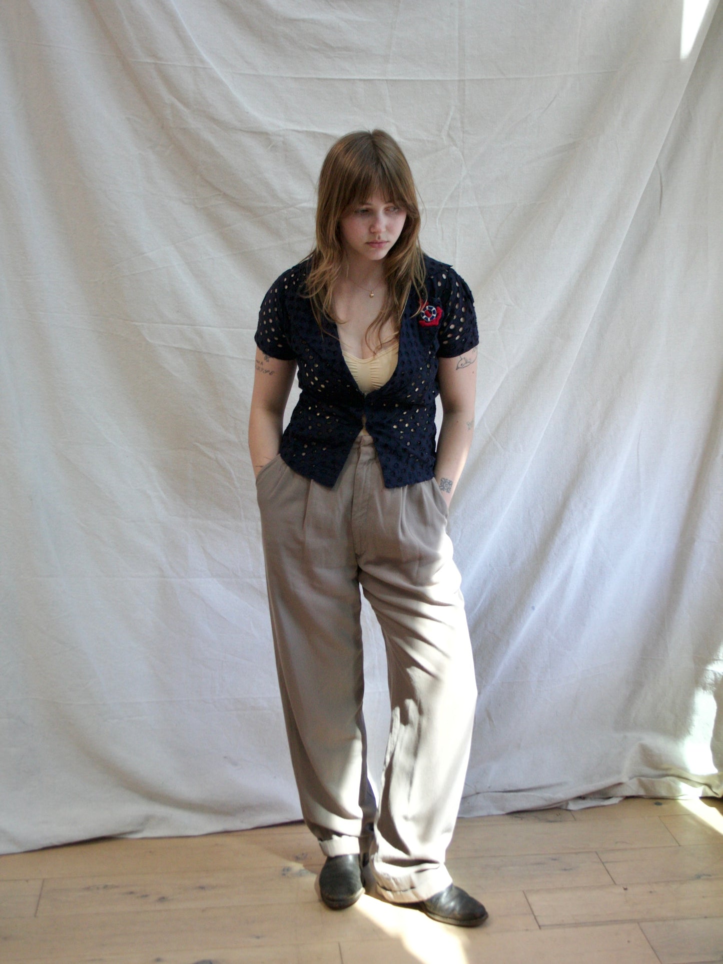 1930s Navy Blue Eyelet Nautical Blouse