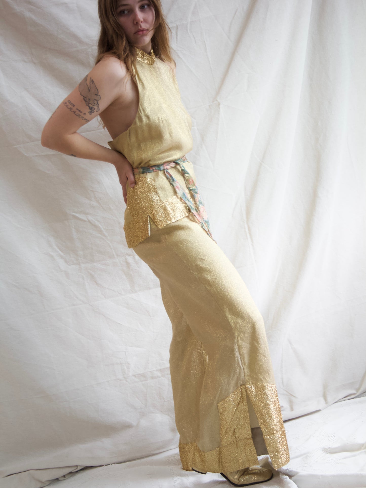 1950s Lurex Palazo Pant Halter Jumpsuit