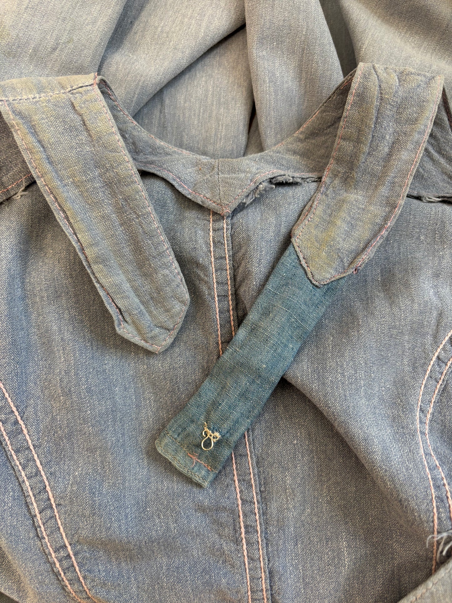 Special 1930s 'Trailer-alls' Chambray Halter Sportswear Double Side Button Overalls