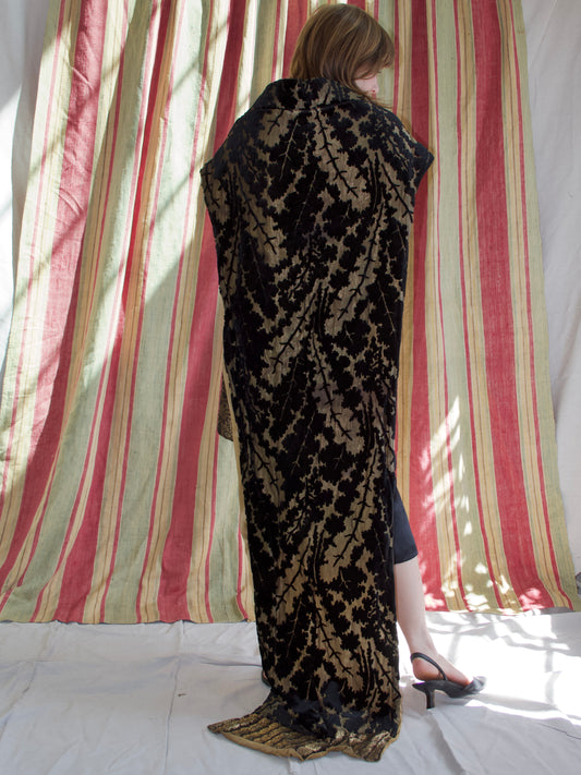 Antique Late 1910s Devore Velvet Gold Lamé Tassel Trained Cape
