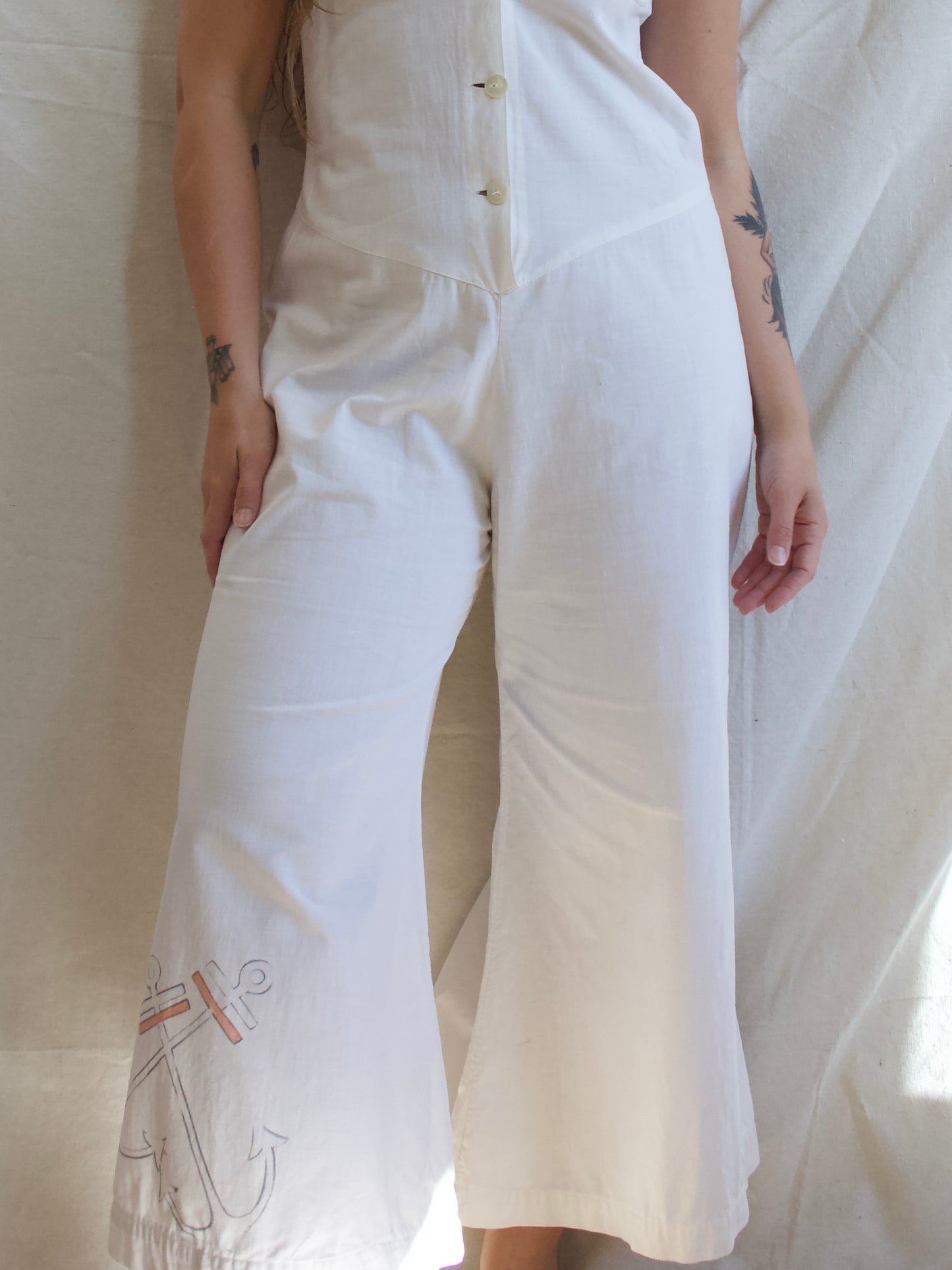 Rare 1930s Linen Hand Drawn Sailor Beach Pajamas