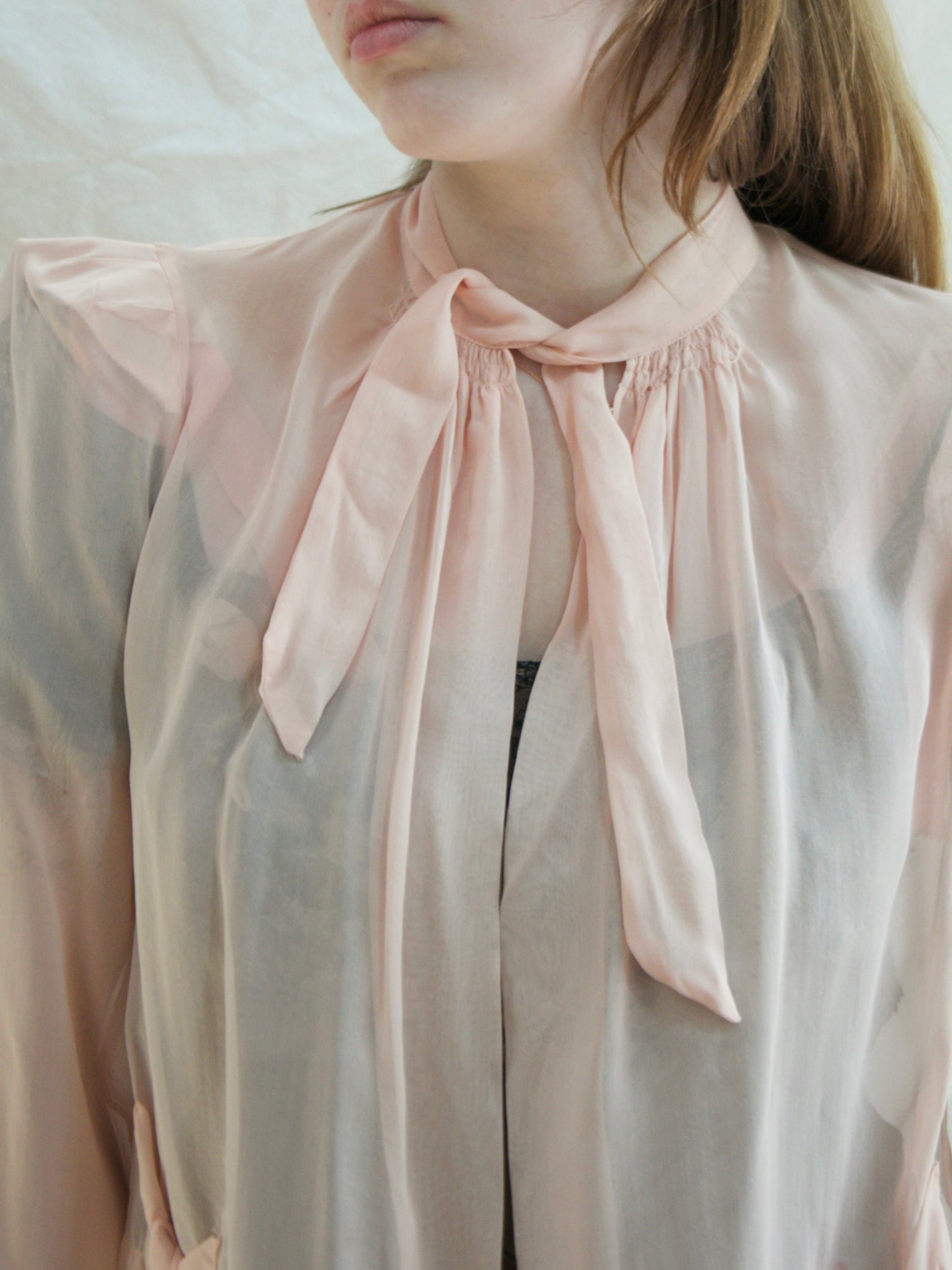 1930s Pale Pink Chiffon Peaked Shoulders Over Jacket