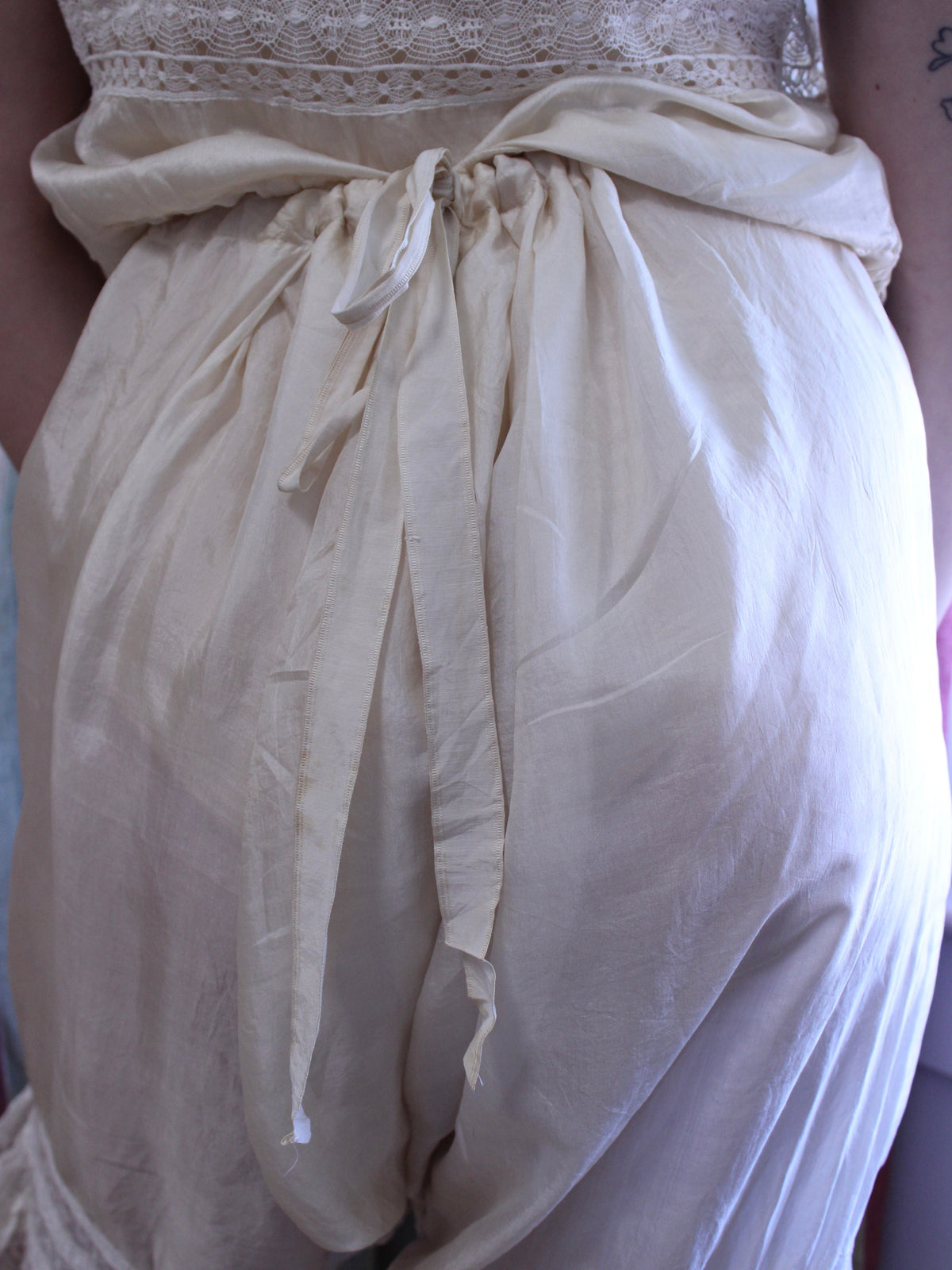 Edwardian 2PC Silk Lace Ribbon-work Bloomer/Corset Cover Set