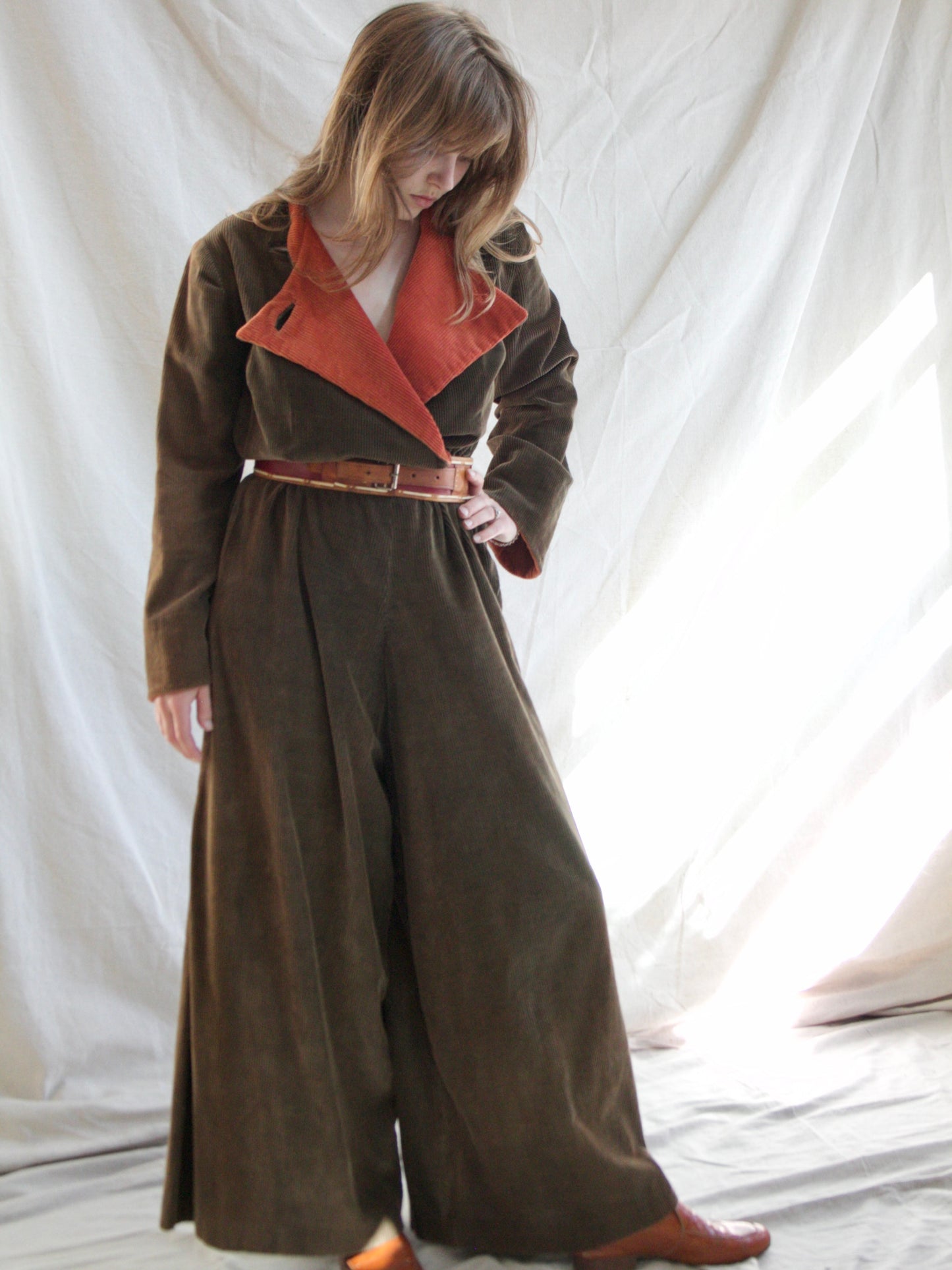 Rare 1930s Wide Wale Corduroy Convertible Bodice Palazzo Jumpsuit