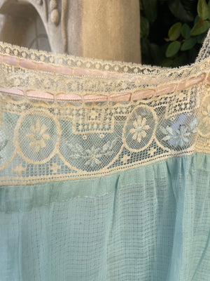 Edwardian Minty Fine Cotton Ecru Lace Yoke With Silk Ribbons