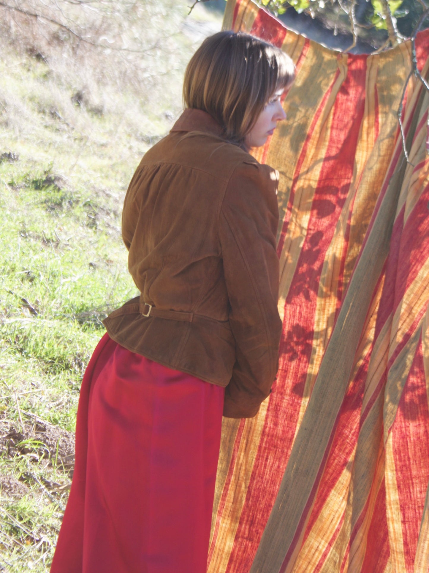 Rare 1940s Suede Puff Sleeve Back Cinch Jacket