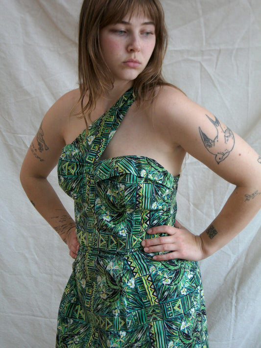 1950s Hawaiian One Shoulder Cotton Dress