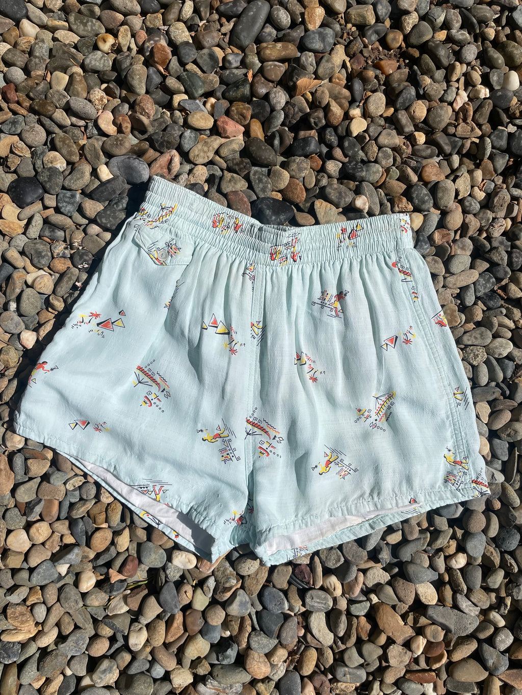 1940s Minty Seafoam Hawaiiana Print Summer Swim/Play Shorts