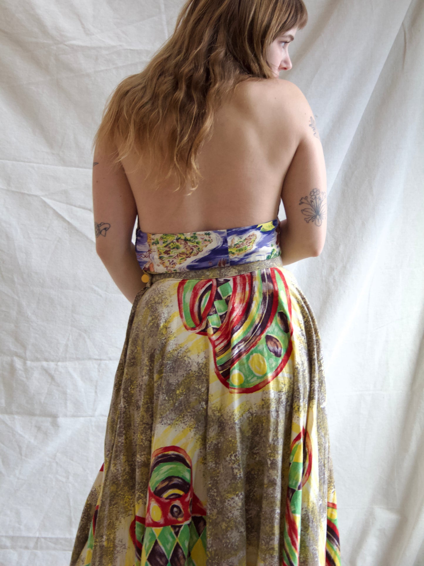 Special 1940s Hawaiian Printed Rayon Embellished Halter