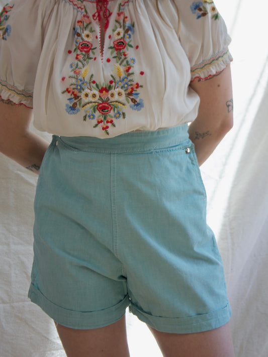 1950s Baby Blue Western Snap Pocket Shorts