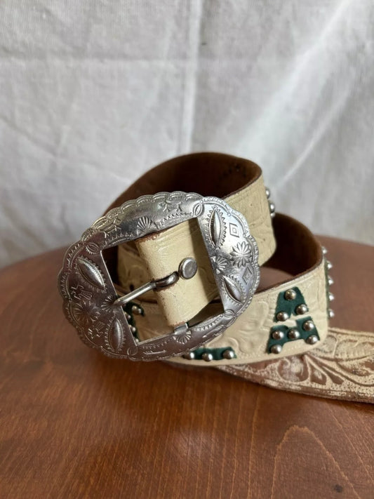 1950s Studded Western "Portland" Jeweled Painted Leather Belt
