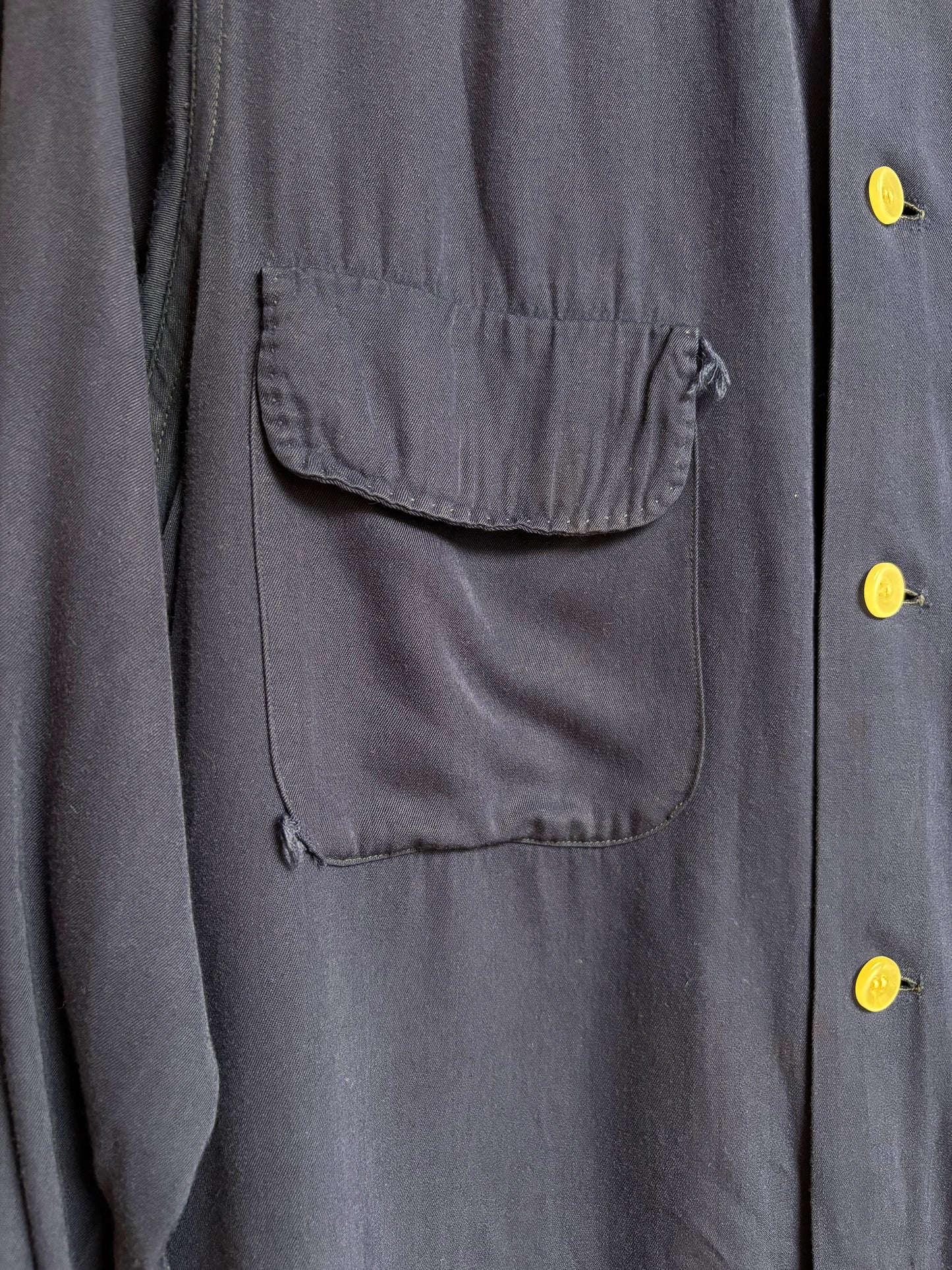 1950s Deep Royal Blue Smooth Gabardine Loop Collar Shirt