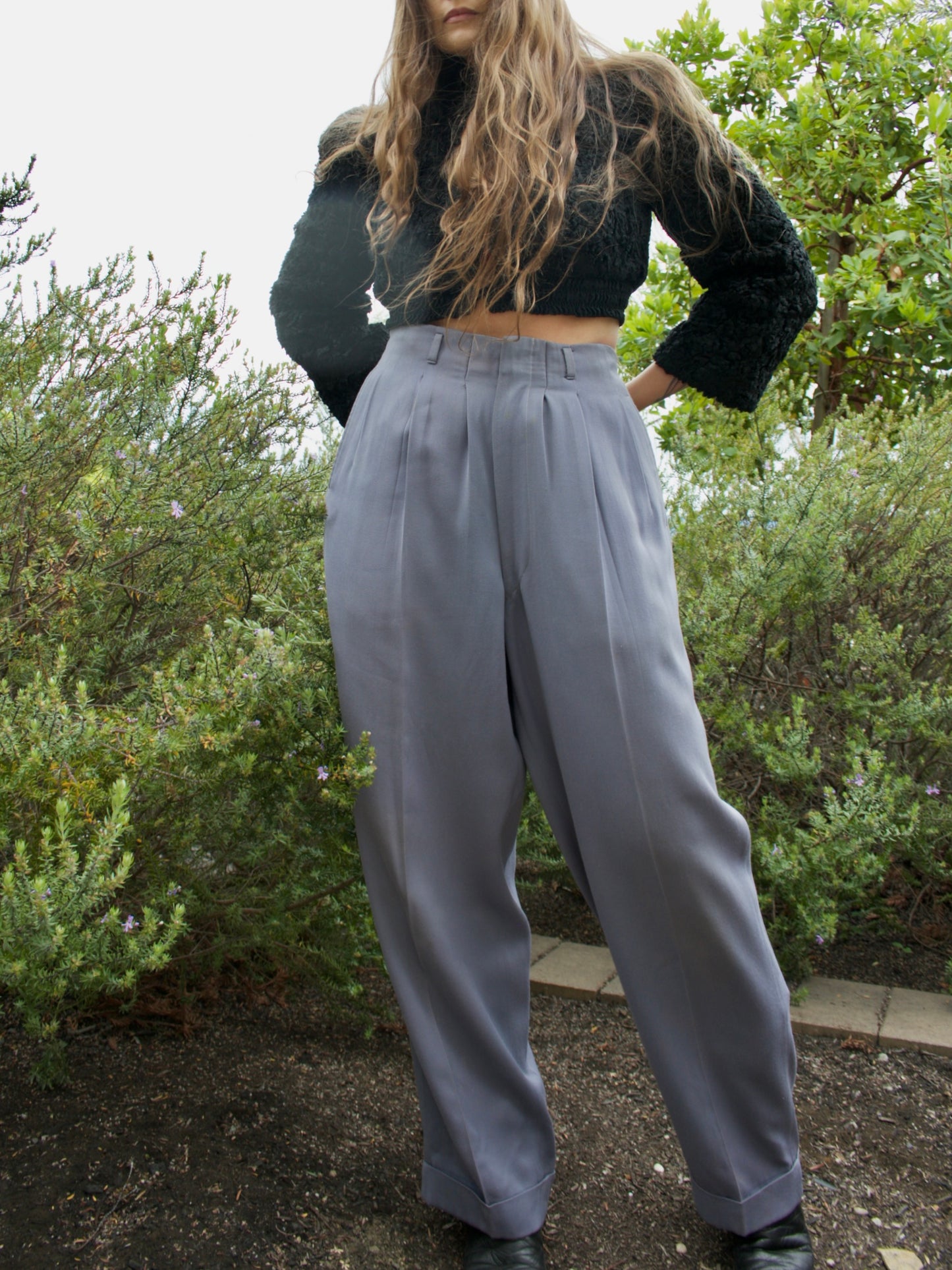 1950s Drop Loop Gabardine Pleat Front Pants