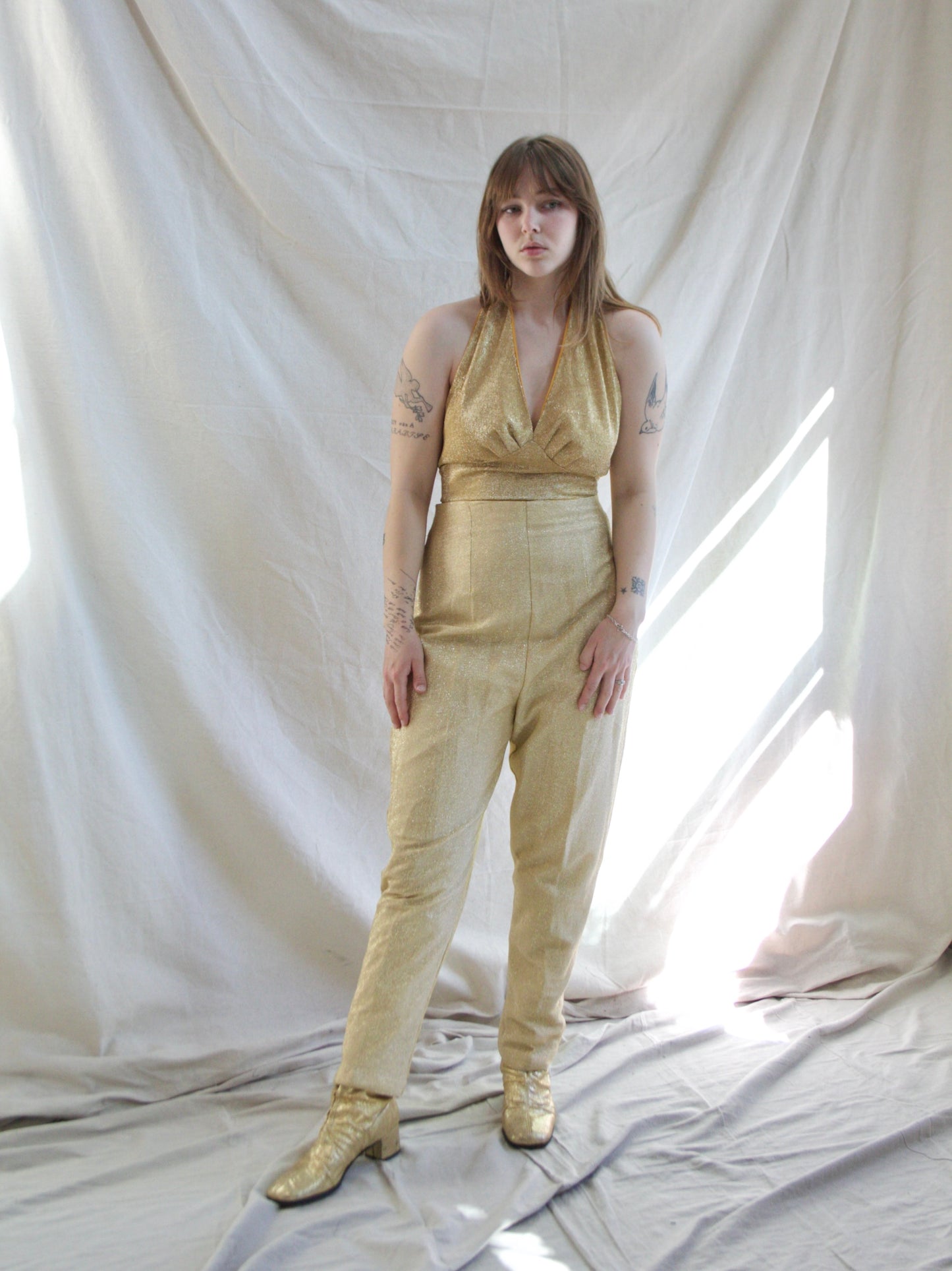 1970s Disco Shimmery Gold Lurex Halter Top