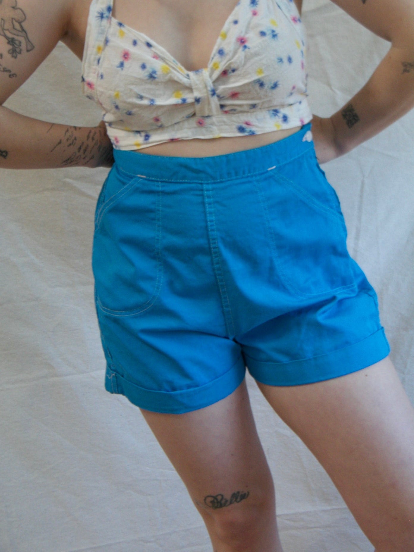 1950s Electric Blue Cotton Side Zip Shorts