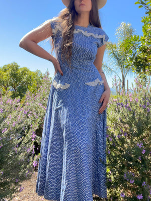 1940s Polka Dot & MOP Pocket Cotton Day Dress