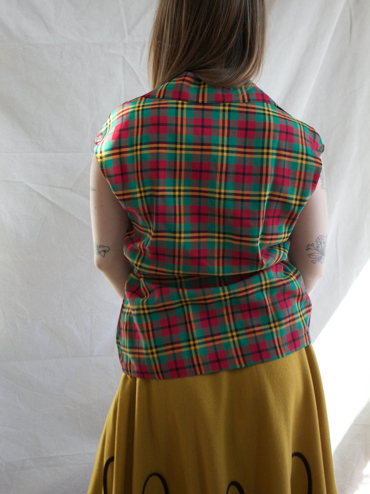 1940s Tartan Side Buckle Vest Blouse