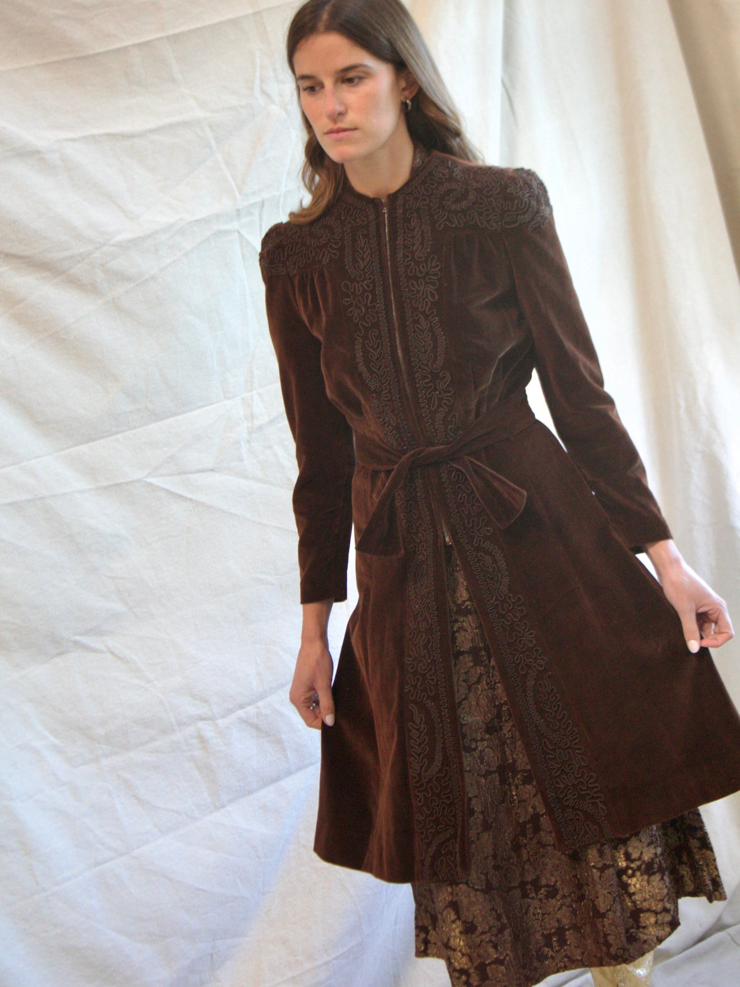 1940s Velveteen Soutache Zip Front Over Jacket