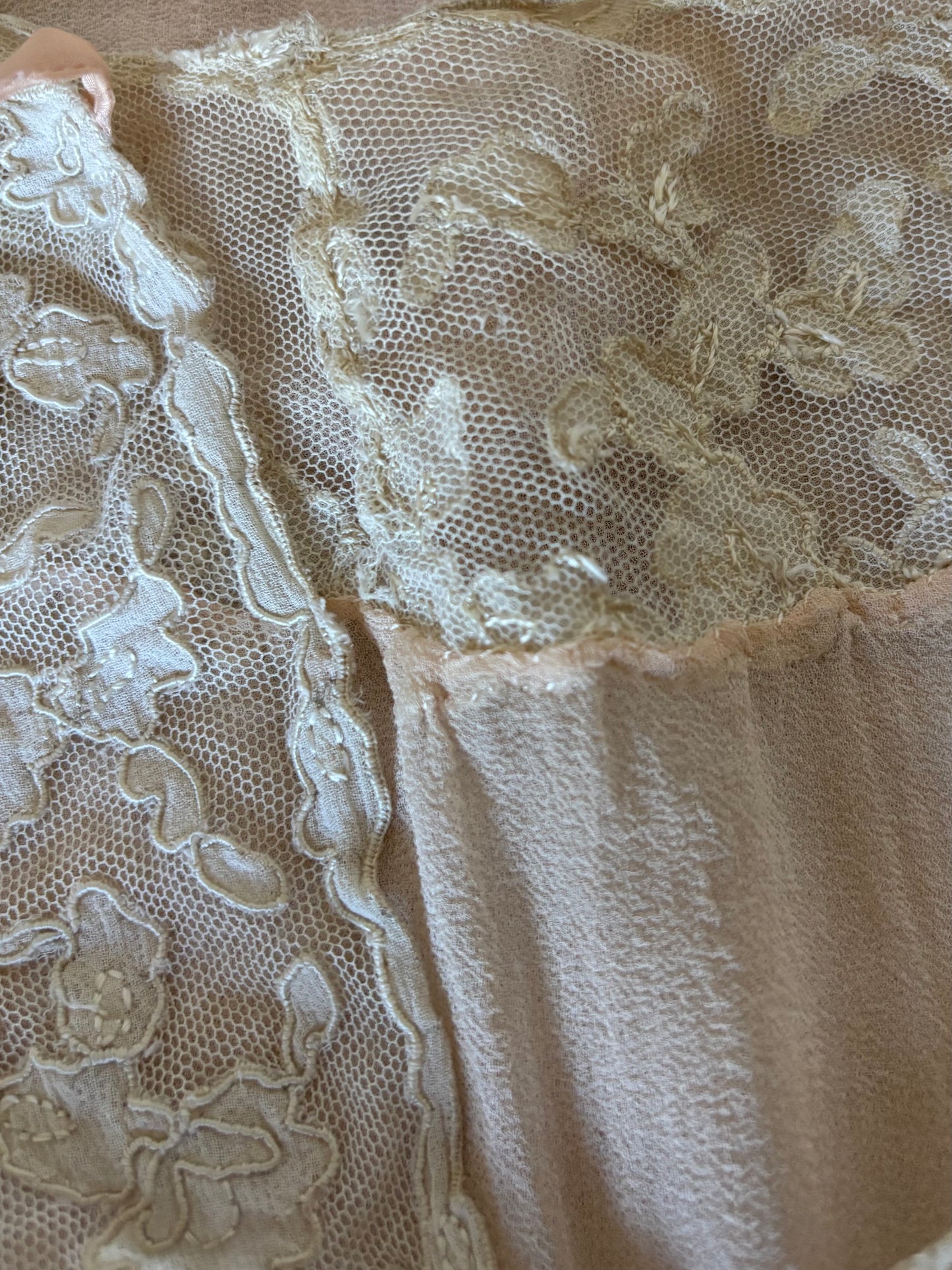 Special 1930s Hand Stitched Bishop Sleeve Chiffon Appliqué Bias Cut Gown