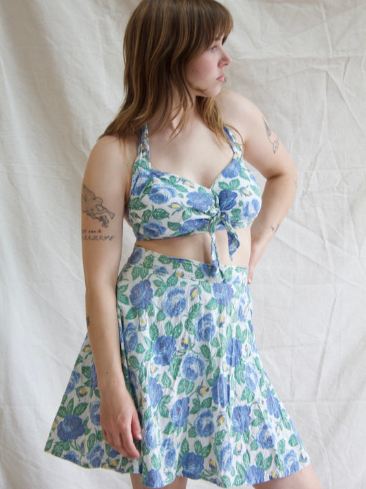 1940s Waffled Cotton Side Button 2 PC Playsuit