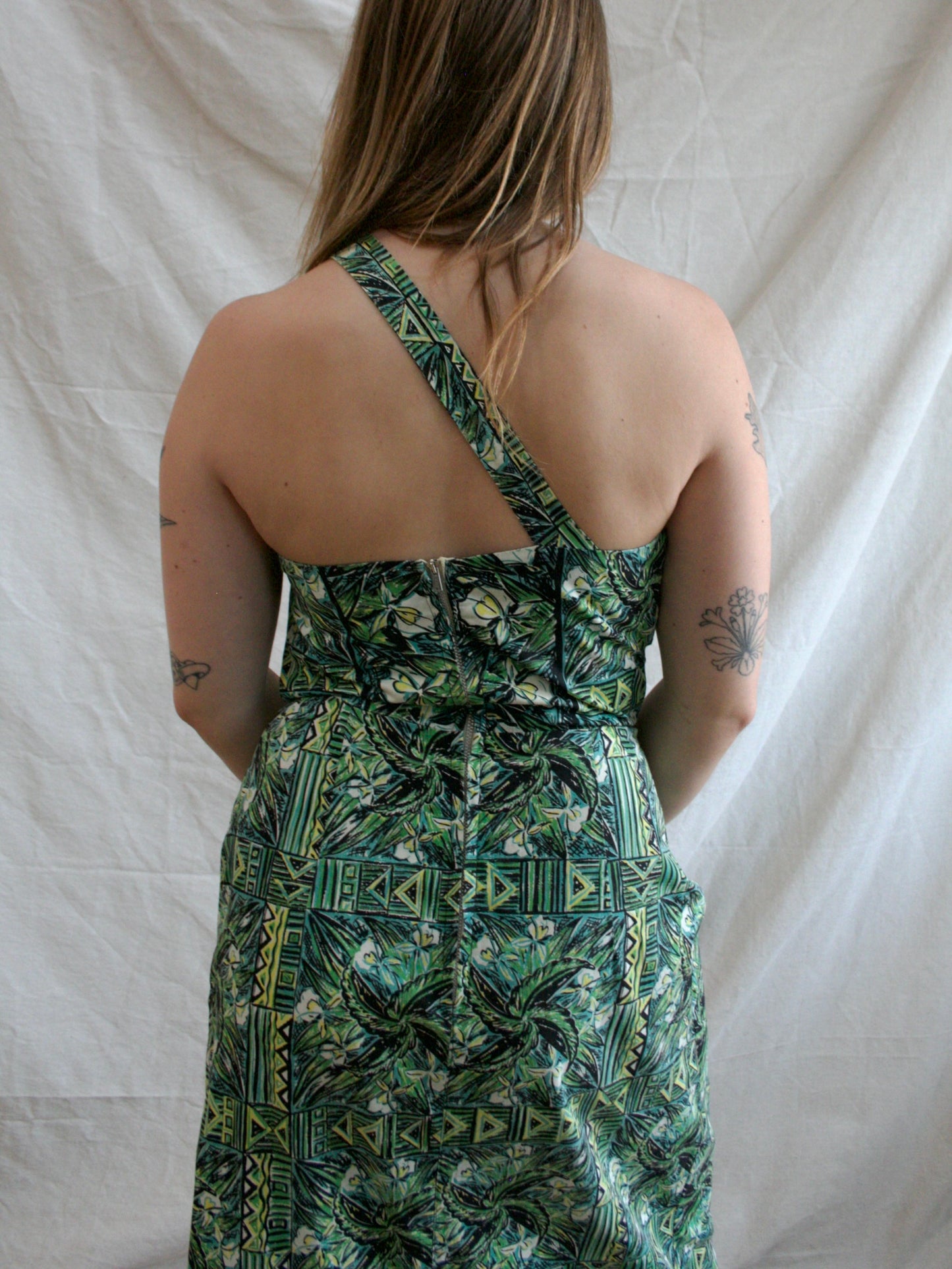 1950s Hawaiian One Shoulder Cotton Dress